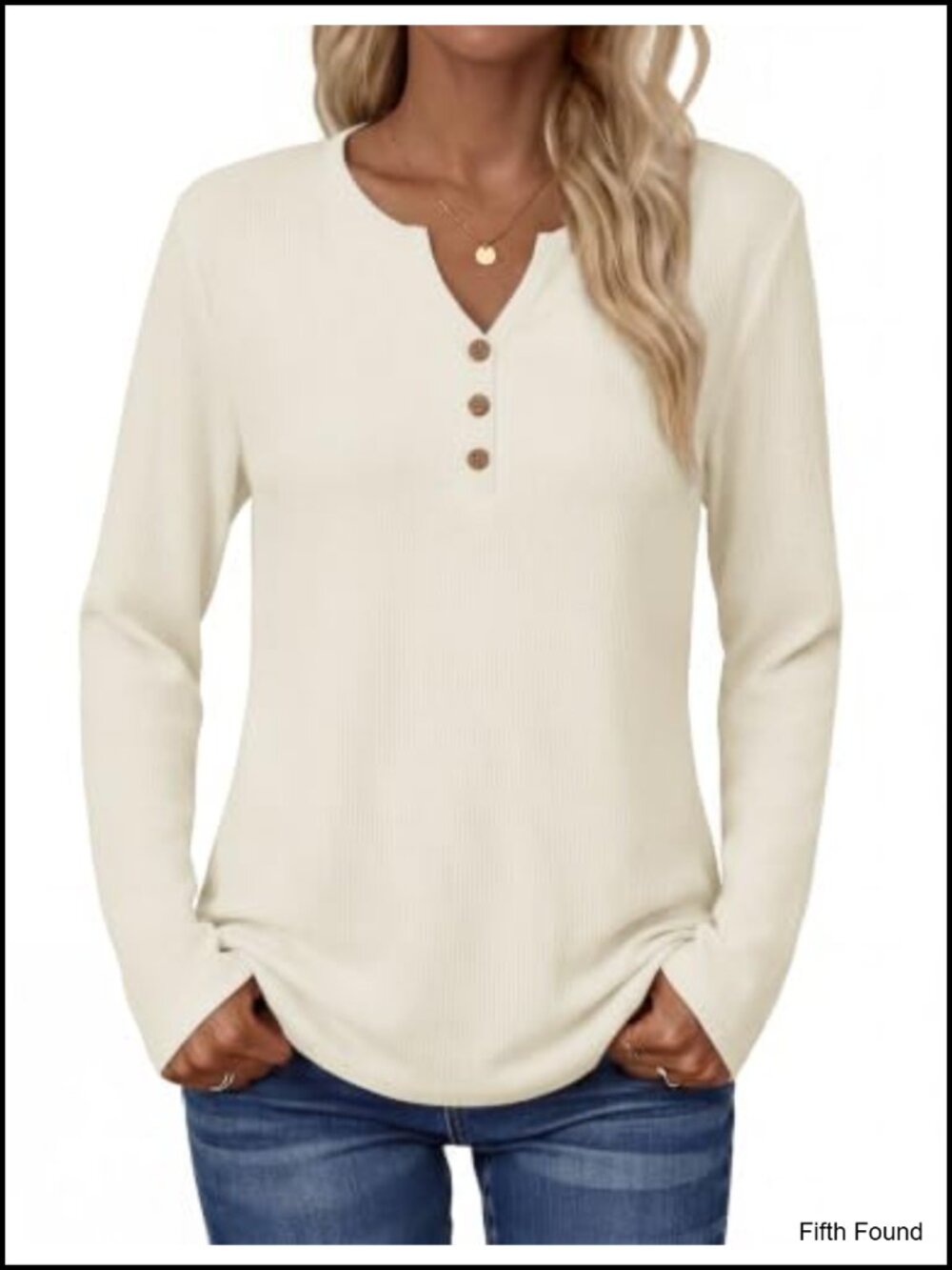 Waffle Knit Long Sleeve V-Neck Henley Tunic Top